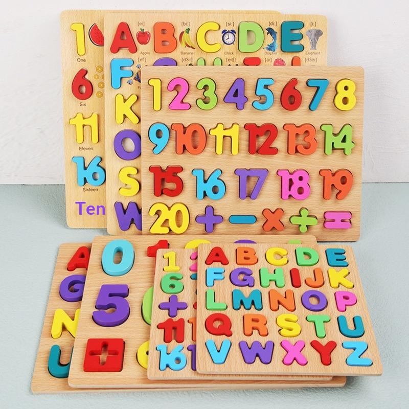 Kids Alphabetic Arithmetic Number Puzzle Wooden Montessori Preschool Learning Educational Game Toy Birthday Gifts For Children
