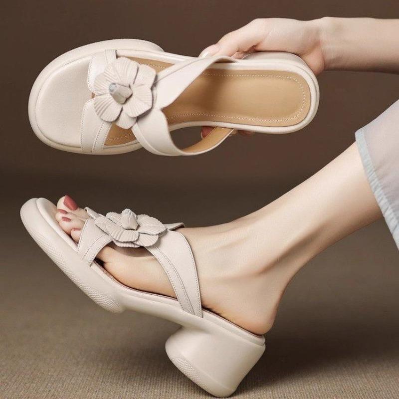 Fashion Women Slippers Flower Heeled Sandals New Summer Shoes Fashion 2025 Designer Chunky Dress Party Woman Pumps Slingabck Sandalias