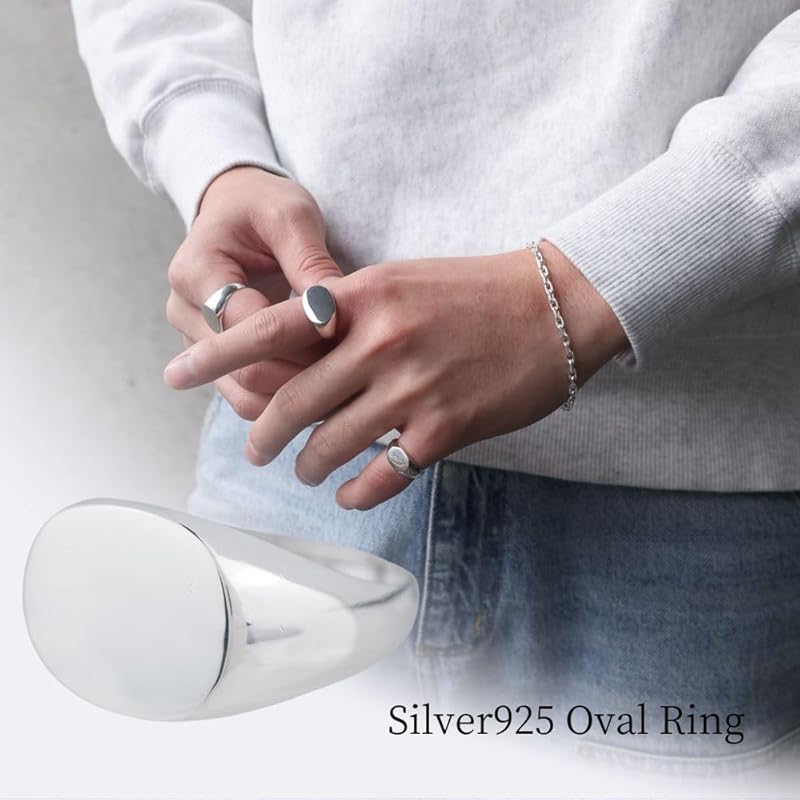 [aBALENT] silver 925 Seal stand ring men's signet oval silver ring ring simple little finger adult accessories (No. 16)