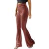 Women's High Waist Velvet Ribbed Flare Pants Slim Fit Solid Color Micro Bell Bottom Long Trousers