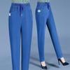 Women's High Waist Tencel Ice Silk Skinny Jeans - Summer Elastic Waist Casual Pants for Middle-aged and Elderly.