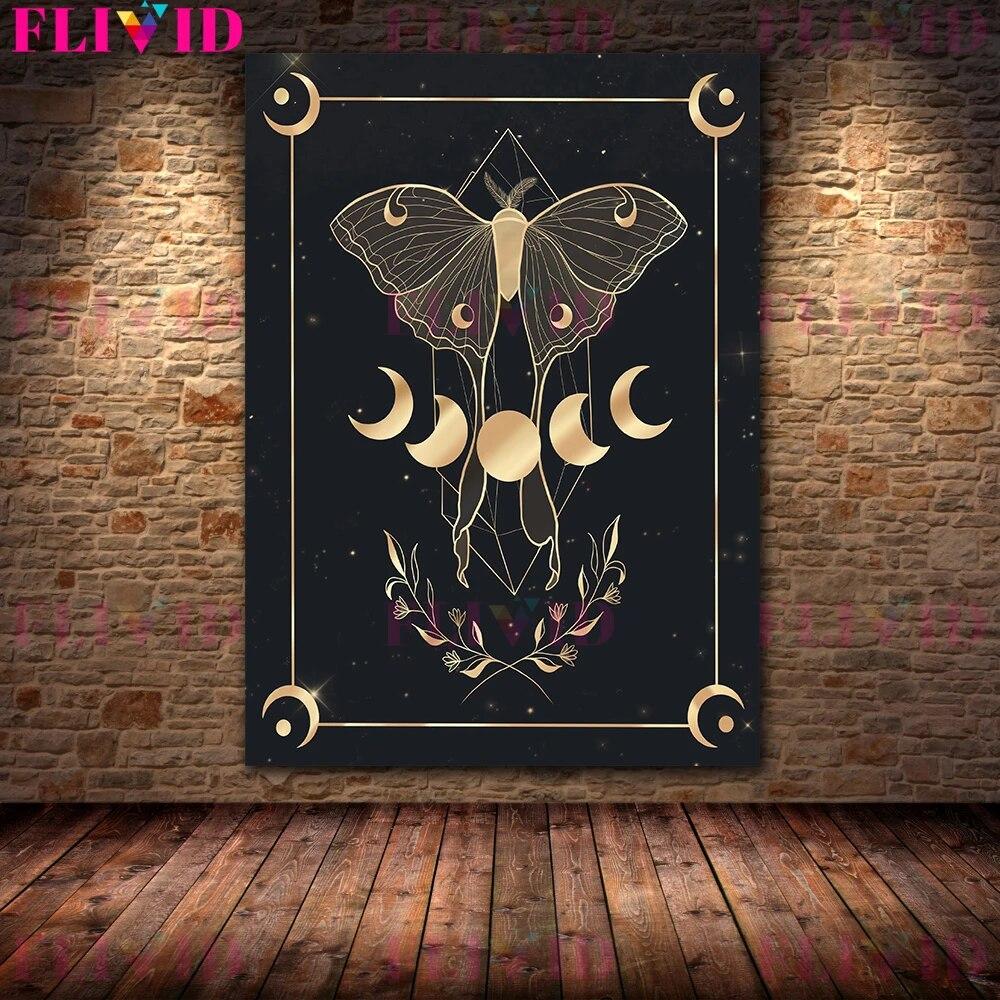 Gold Witchy Art Poster And Print Gothic Home Decor Witch Astrology Constellations Wall Art Witches Calendar Canvas Painting No Frame