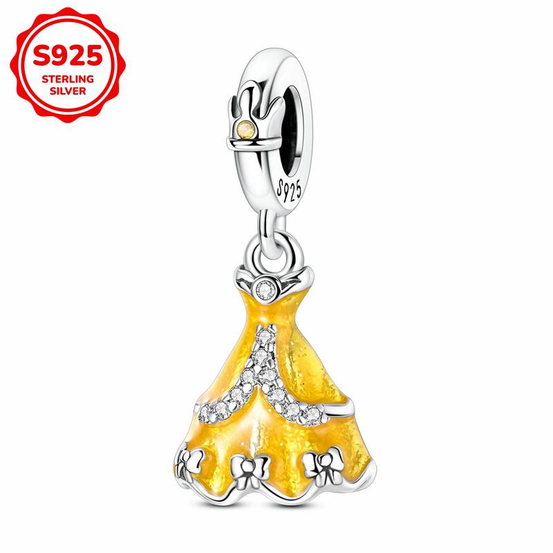 S925 Silver Princess Skirt Pumpkin Carriage Rose pendant bead Fit Bracelet DIY Jewelry Making For Women Gift