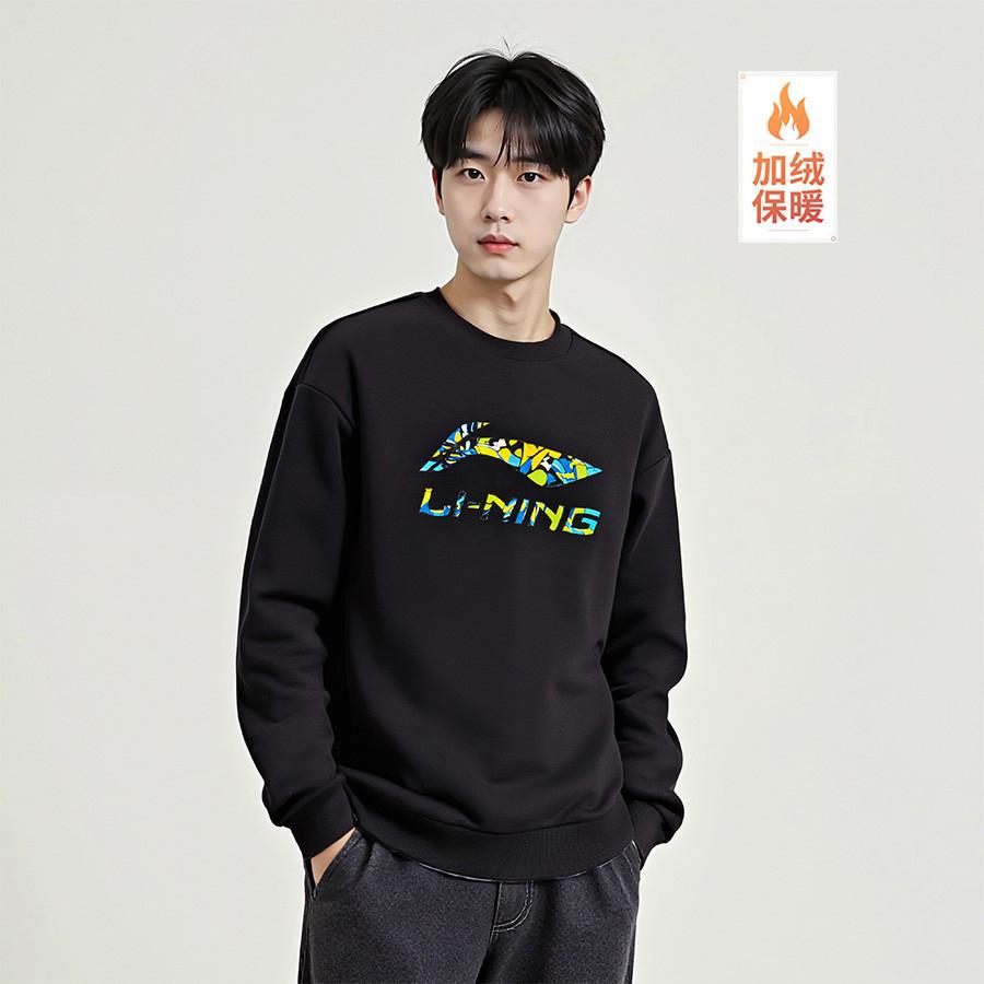 Li Ning Sweatshirts Unisex Black Crew Neck Moderate AWDVH37-1