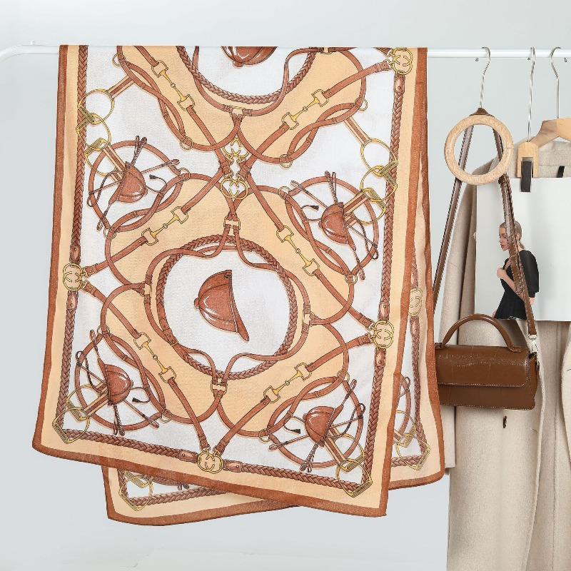 Fashion printed leather buckle hat imitation velvet scarf silk scarf high-end women's big-name autumn and winter thin shawl