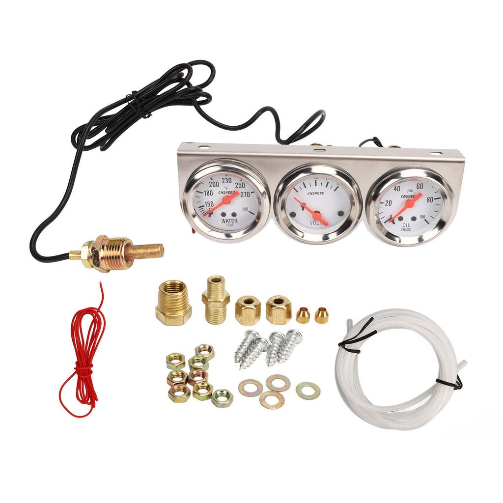 52mm Car Triple Gauge Kit White Dial 12V Oil Pressure Water Temp Voltmeter Car Meter with Sensor