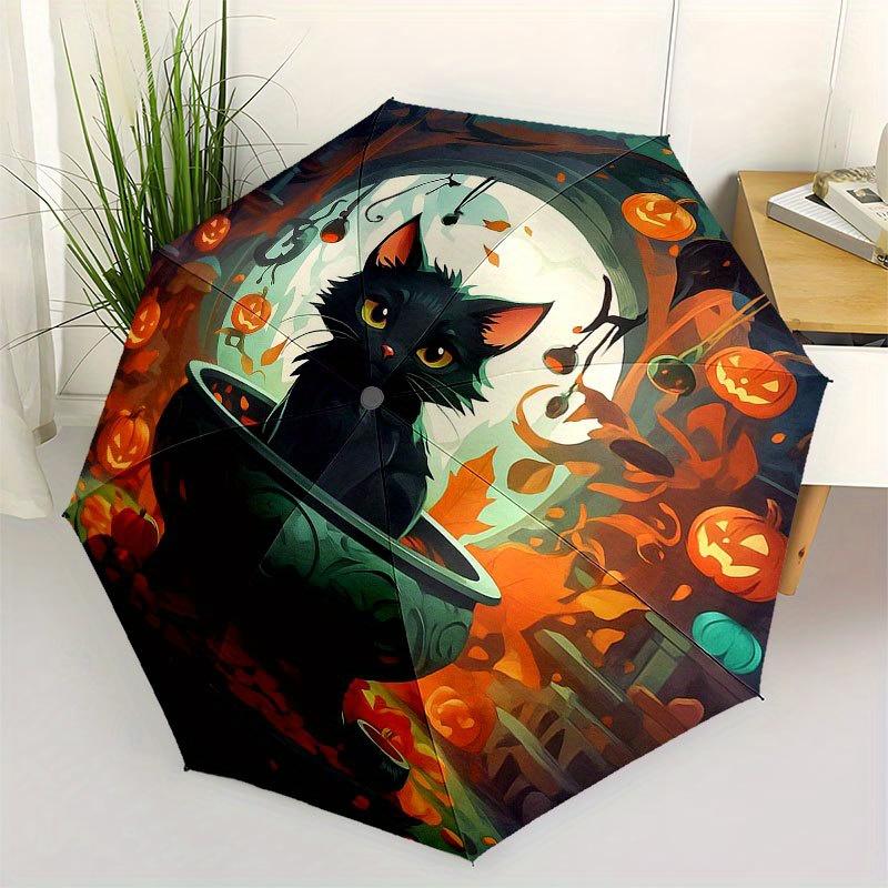 

Halloween Black Cat Cauldron DecorUmbrella with Cute Design, Portable 3-Fold Compact Umbrella for Men & Women, Valentine s Day Mother s Day Halloween