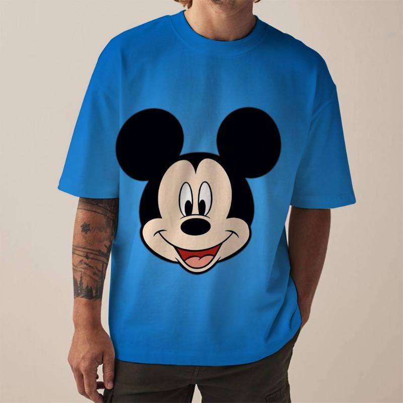 Disney New Men's T-Shirt Fashion Mickey Mouse print T-Shirts for Men Summer Casual Round Neck Tops Short Sleeve Oversized Funny