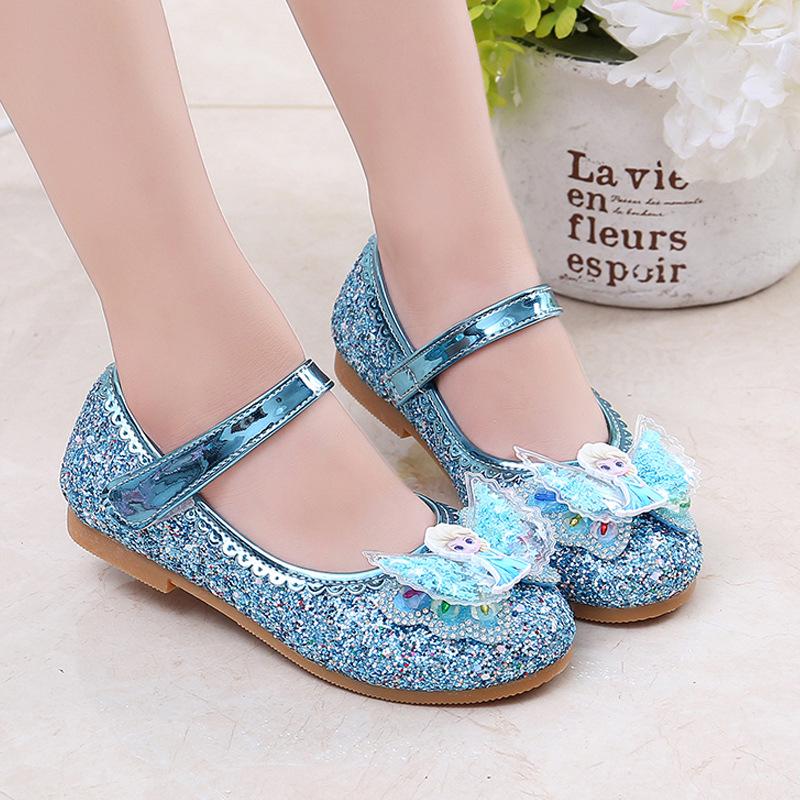 2025 Elsa Princess Crystal Leather Shoes for Girls - Soft Sole Spring/Autumn Performance Shoes