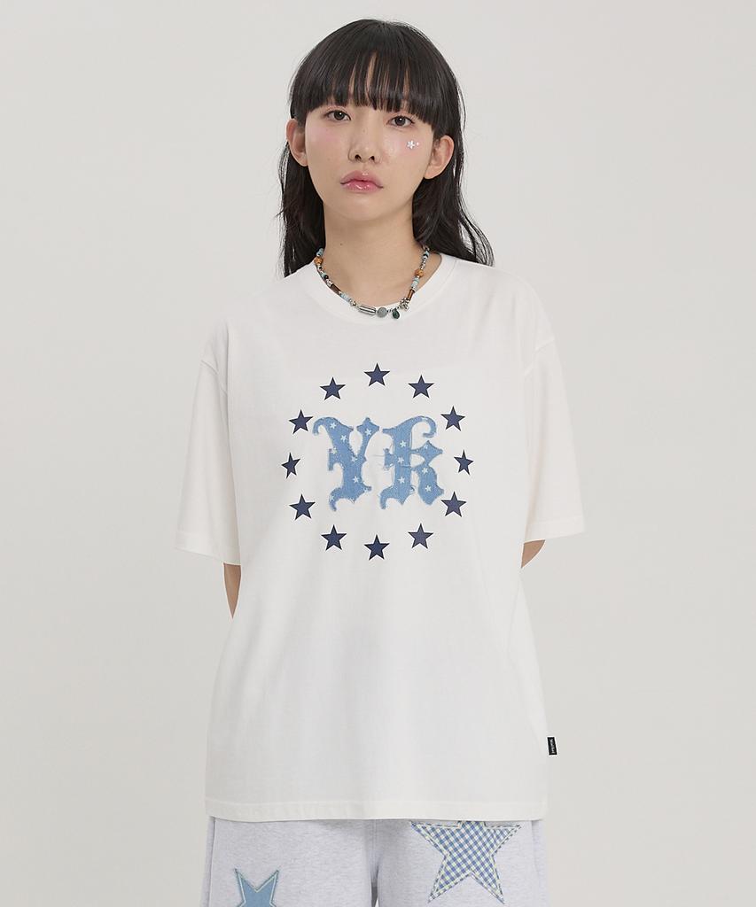 WAIKEI Yk Star Applique Short Sleeve T-Shirt White