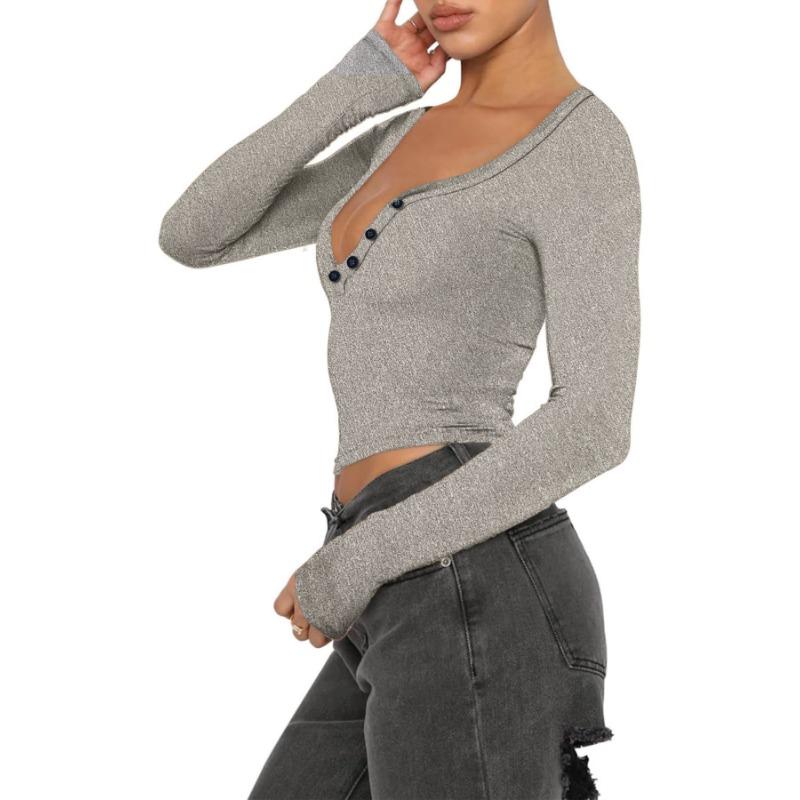 YYFS Women's Fashion Casual Spring Autumn Solid Color Print Long Sleeve V-Neck Blouses & Shirts