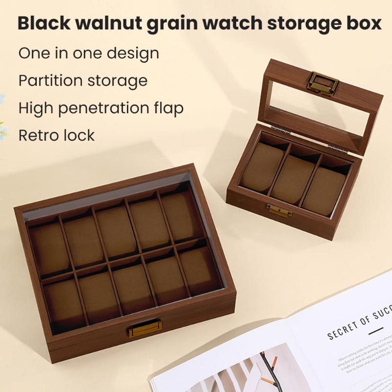 Wooden Watch Display Case Dustproof Glass Lid 4 Slot Compact Watch Storage Box for Women Small Wristwatch Jewelry Storage