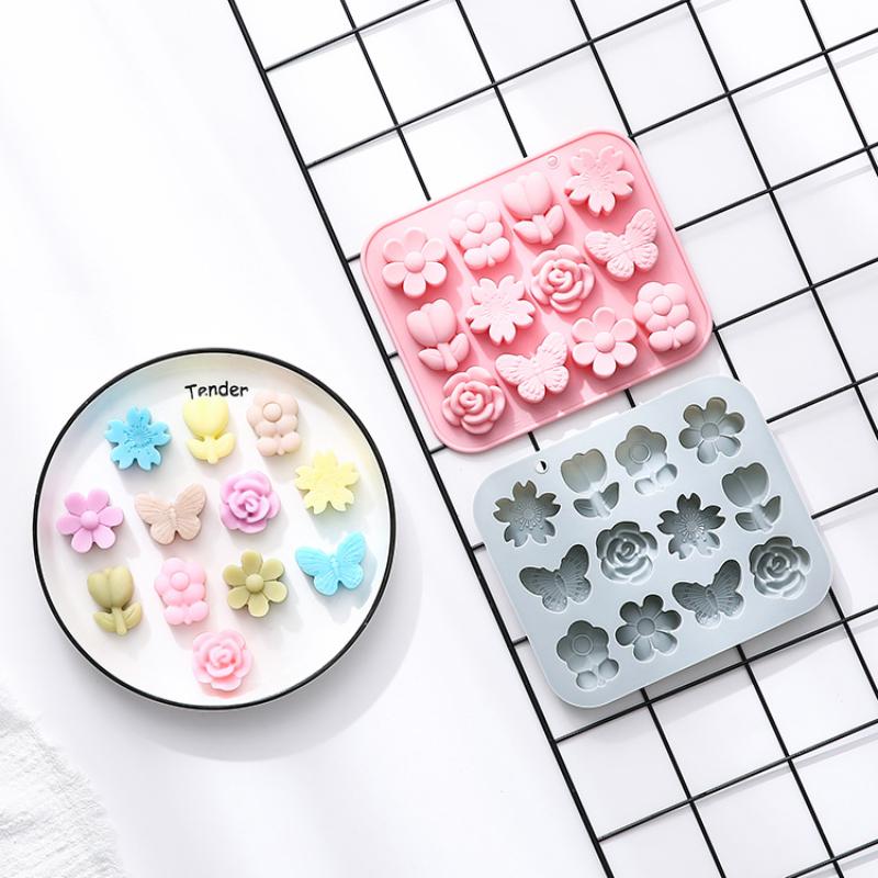 1Pc 12-Flower Butterfly Shape Silicone Mold for Cake Chocolate Ice Grid Epoxy Baking Accessories Kitchen Tools