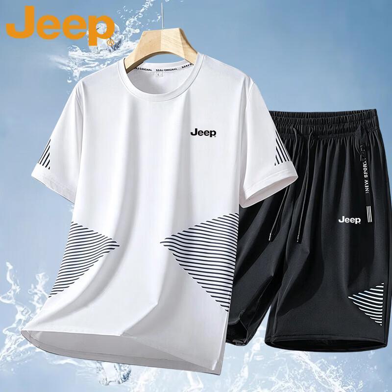 JEEP Men s Ice-Cool Breathable Short Sleeve T-Shirt & Shorts Sportswear Set 2XL