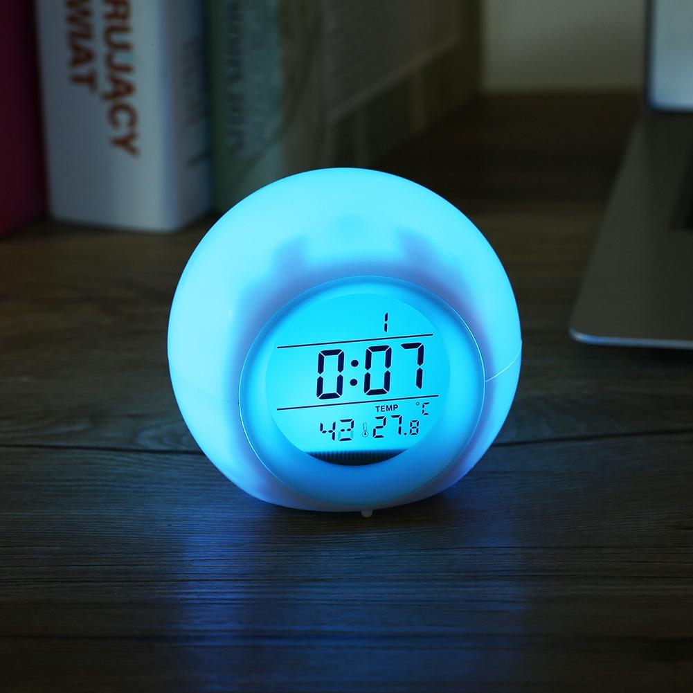 LED 7 Colors Change Alarm Clock Wake Up Light Clock Digital Display