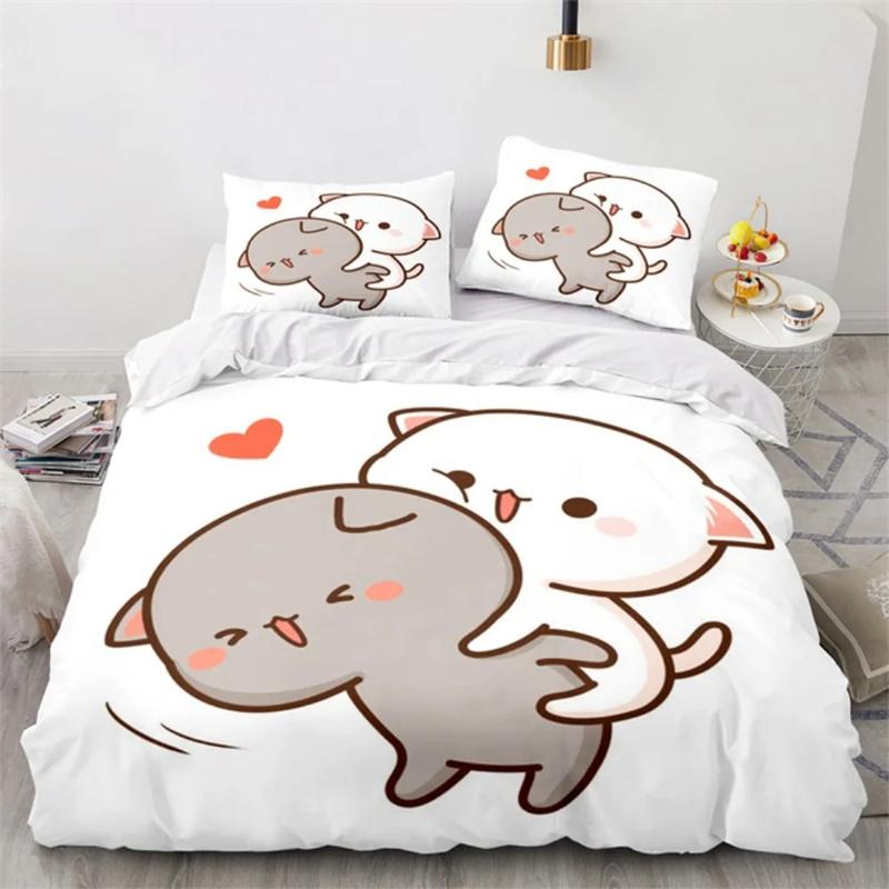Premium Cartoon Peach Cat Duvet Cover Goma Cute Cats Duvet Cover Interesting Cat Queen King Size For Children Girls Bedroom Decorations