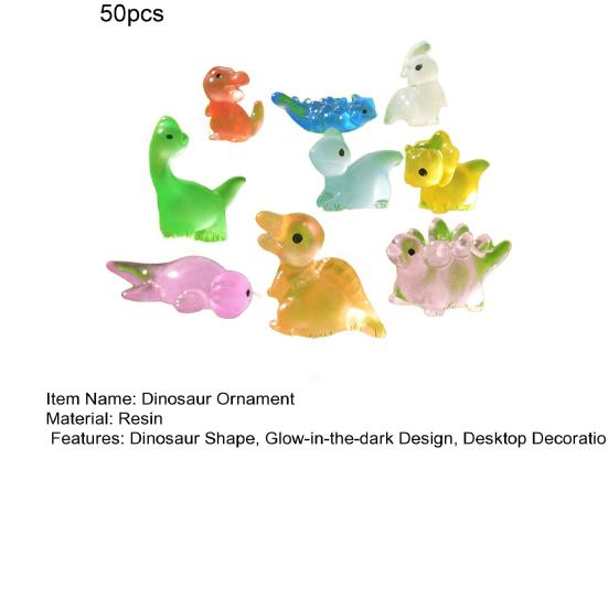 50Pcs Glow-in-the-dark Mini Dinosaur Figurine Luminous Clear Dino Resin Statue Miniature Dinosaur Ornament Home Office Desktop Decoration