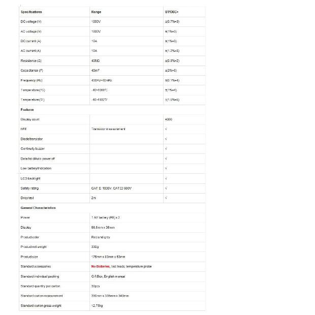 UNI-T UT136C+ Multimeter Digital multimeter tester AC DC Voltmeter Ammeter Ohm capacitance HFE Diode/transistor tester