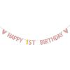WEIANDBO HAPPY 1ST BIRTHDAY, Rose Gold Glitter Paper Banner, Pre-Assembled, Suitable for Party Decorations - Girls, Boys