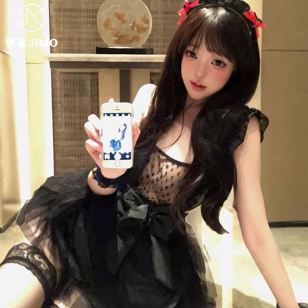 End of Season - Polka Dot Sweetheart - Pure Lace Japanese Sweet Bow Maid Nightdress Mesh Uniform Sex Underwear