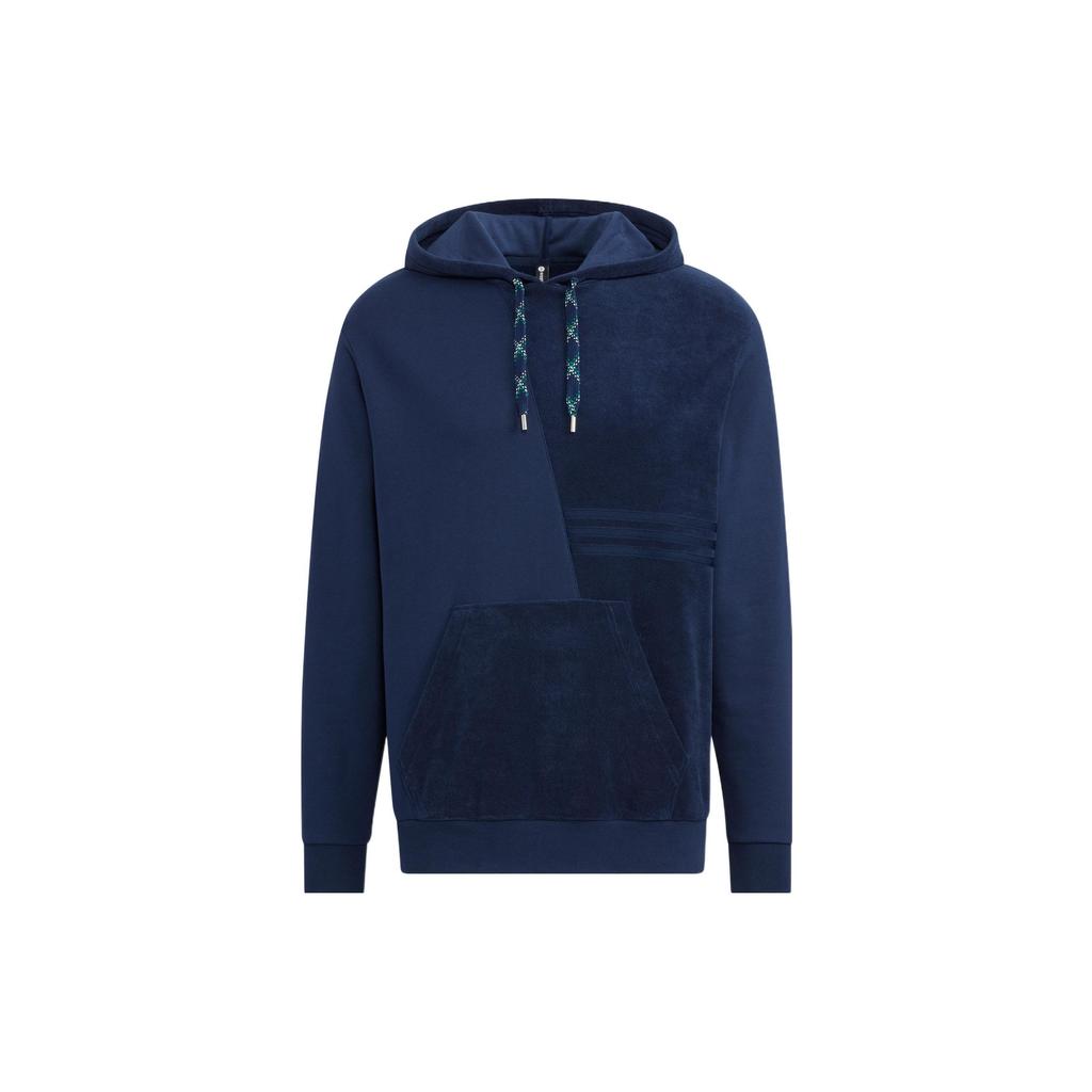 Adidas Neo UVbe Spliced Logo Print Sport Drawstring Hoodie Pullover Long Sleeve Sweatshirt Unisex Tops Blue HN4731