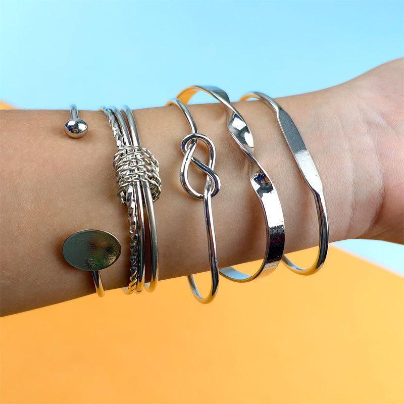 Exaggerated Geometric Knotted Bangle Set: Five-Piece Minimalist Style