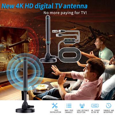 4K/1080P HD Digital TV Antenna Magnetic Base 480+ Miles Indoor Outdoor Antenna VHF UHF Digital HD Aerial for TV Receiver DVB-T2