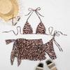 Sexy Leopard Print Halter Three Piece Bikini Swimsuit For Women