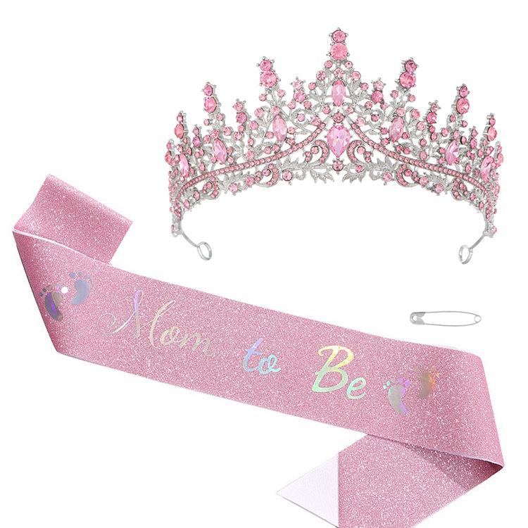 Birthday Queen Pink Crown Strap Set Birthday Queen Crystal Rhinestone Crown Party Accessories