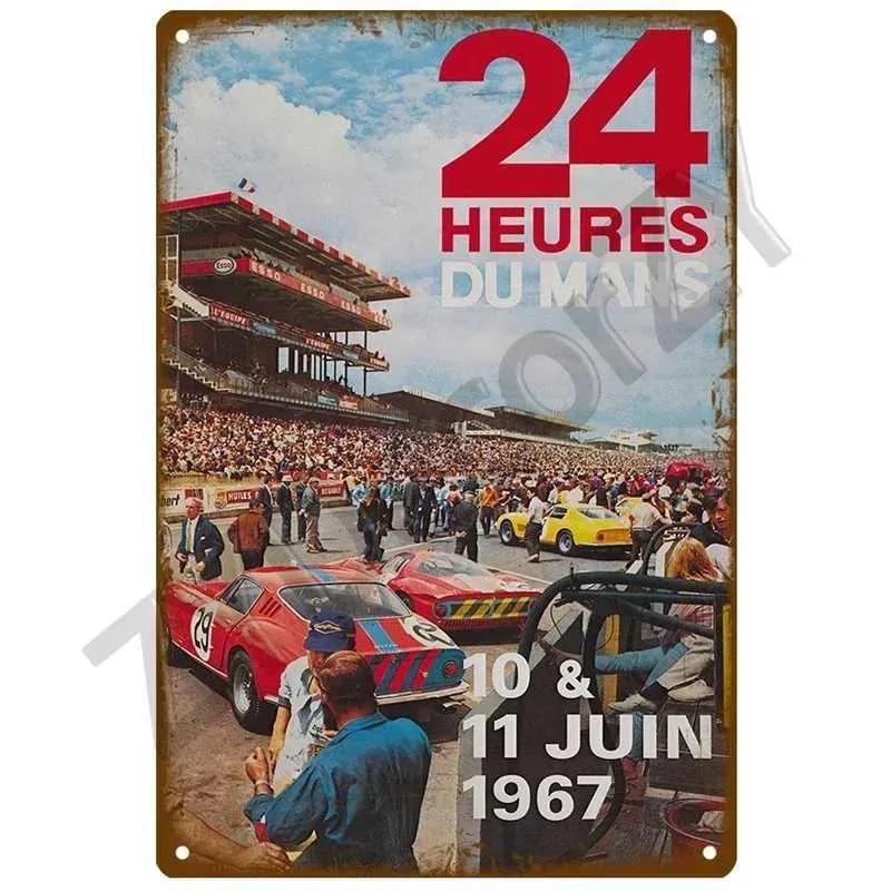 24H Lemans Racing Competition In 1999 Metal Tin Logo Decoration Retro Wall Panel Poster Ic Tinplate Plaid Garage Bar Decoration