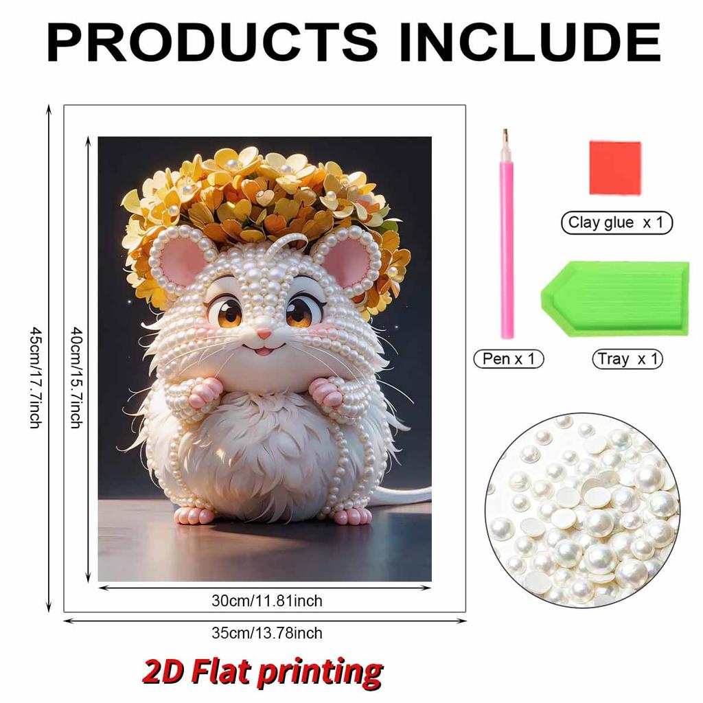 5D DIY Frameless Pearl Painting Hamster and Flowers Pattern Painting Kit Suitable for Home Living Room Bedroom and Other Wall Decoration Art Paintings