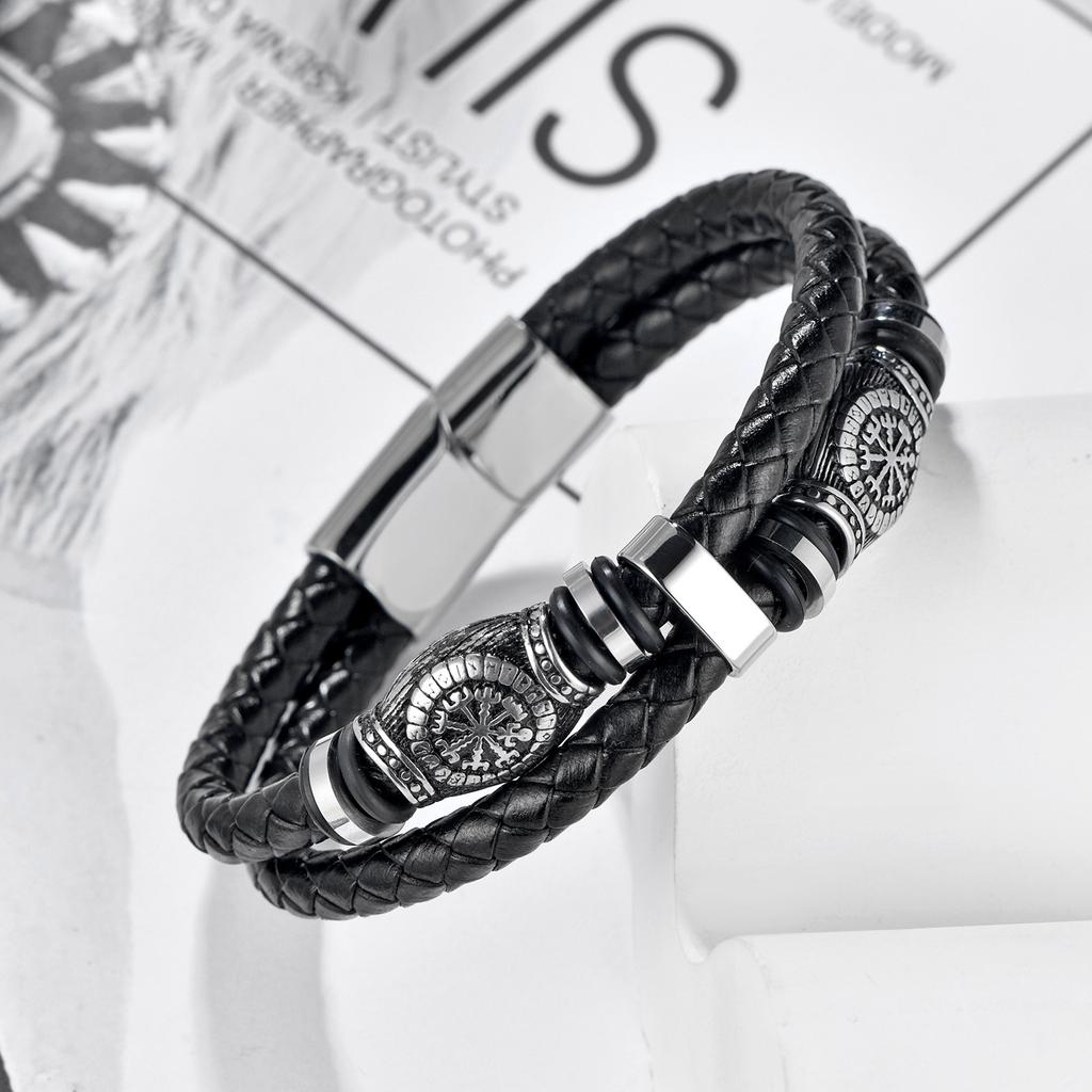 New Stainless Steel Leather Rope Bracelet Viking Series Woven Leather Hip-hop Men's Bracelet Bracelet Bracelet