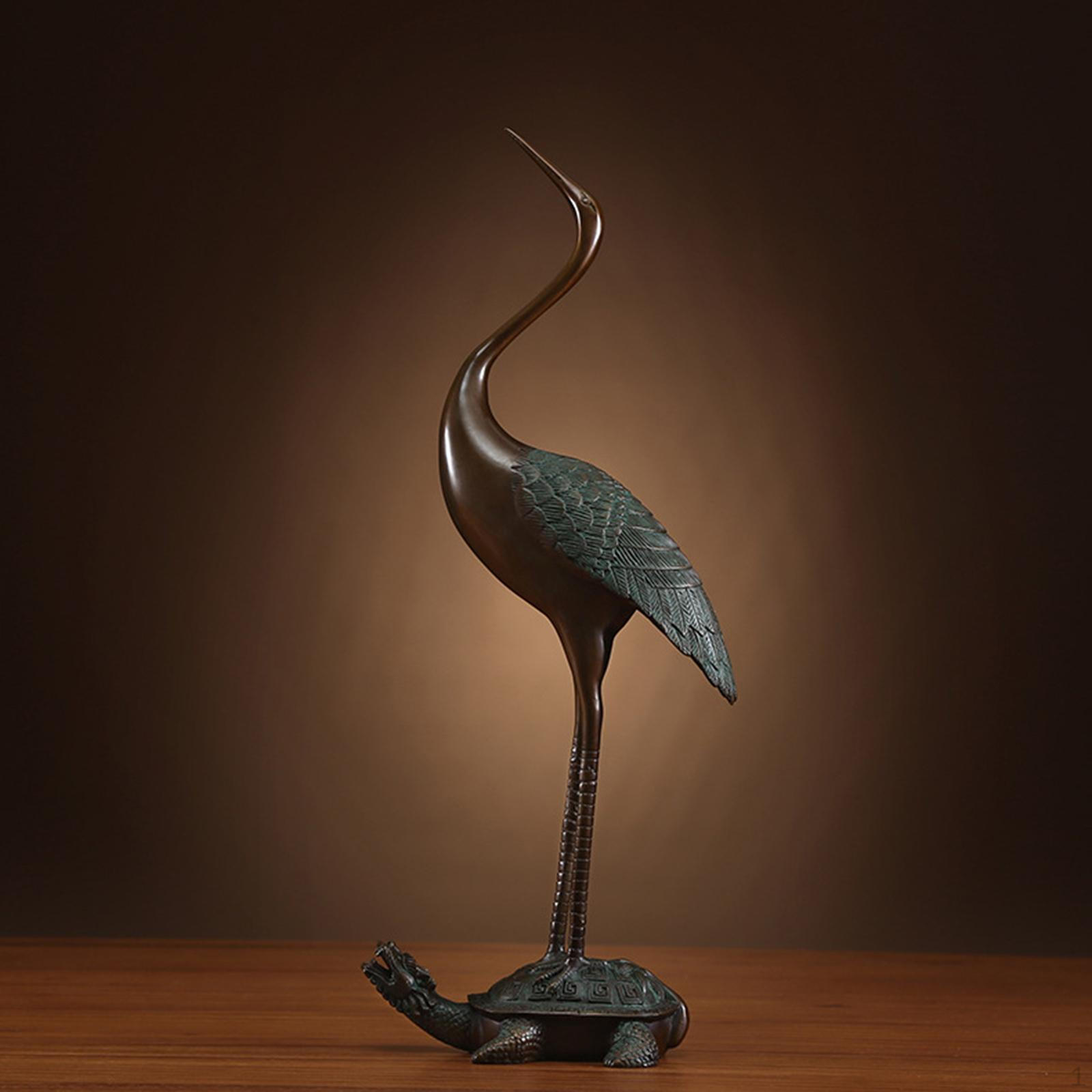 Turtle Crane Ornament Feng Shui Decor Art Collectible Home Animal Sculpture Tabletop