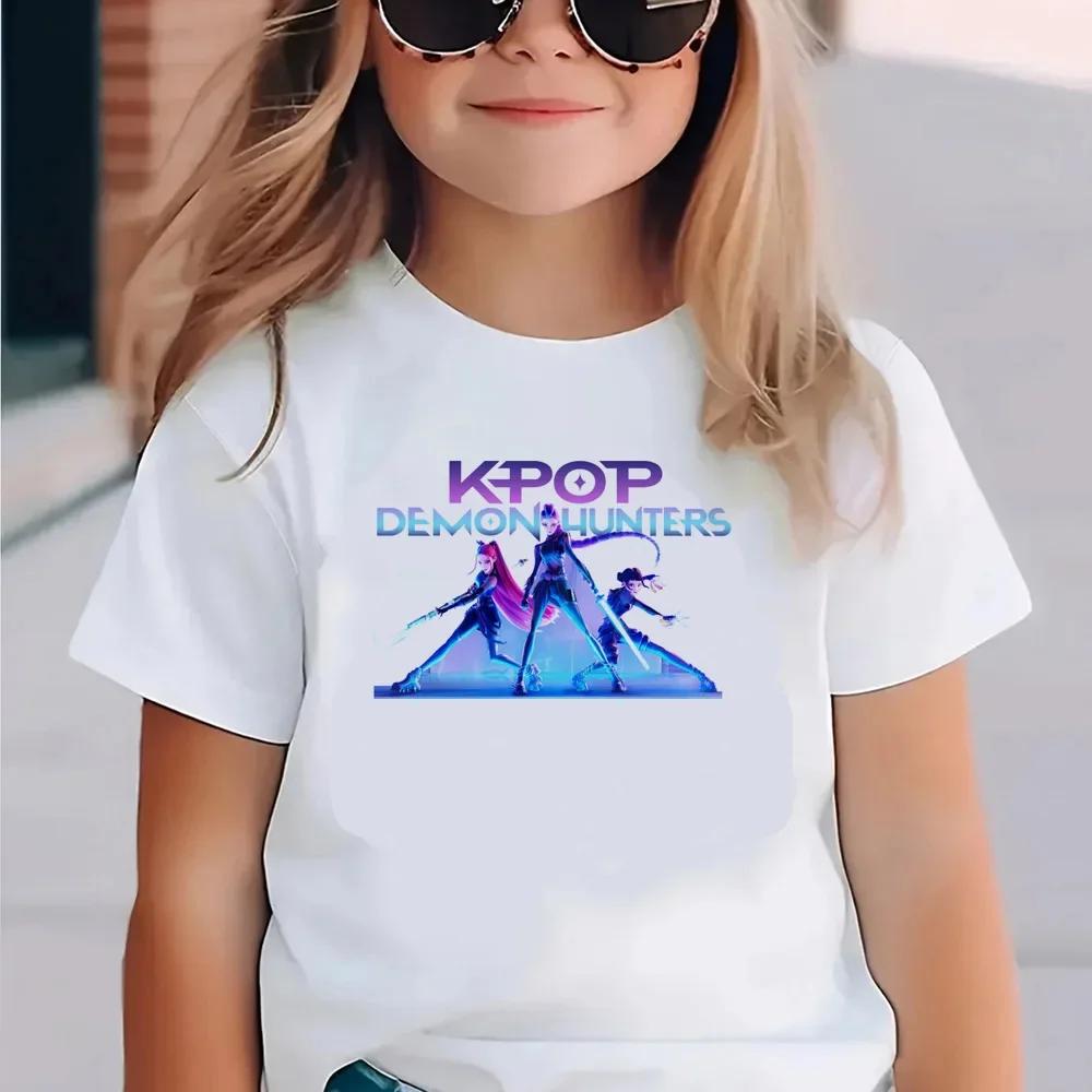 Kpop Dämonenjäger Kinderbekleidung Kurzarm T-Shirt Niedliches Kpop Dämonenjäger T-Shirt Kreativer Bunter Musterdruck Jungen Mädchen T-Shirt