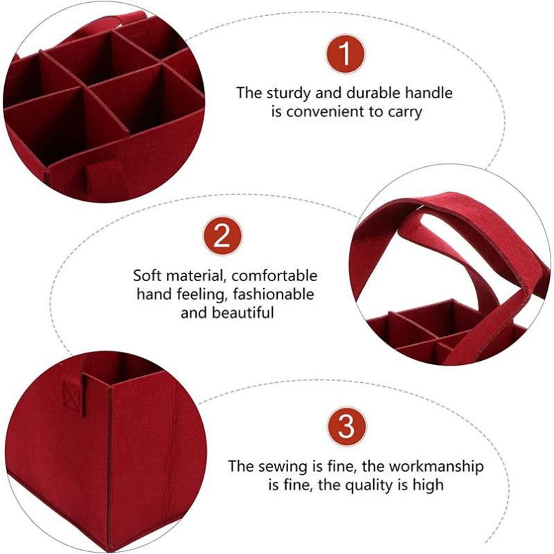 6-grid Felt Bottle Clamp Bag Grey Protective Wine Storage Pouchs Portable Handheld Red Wine Bag Suitable for Weddings, Birthdays and Family Gatherings