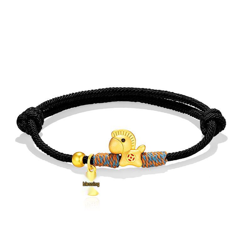 2026 Year of the Horse Red Rope Bracelet: Hand-Woven Sand Gold Horse Charm, Perfect New Year Gift