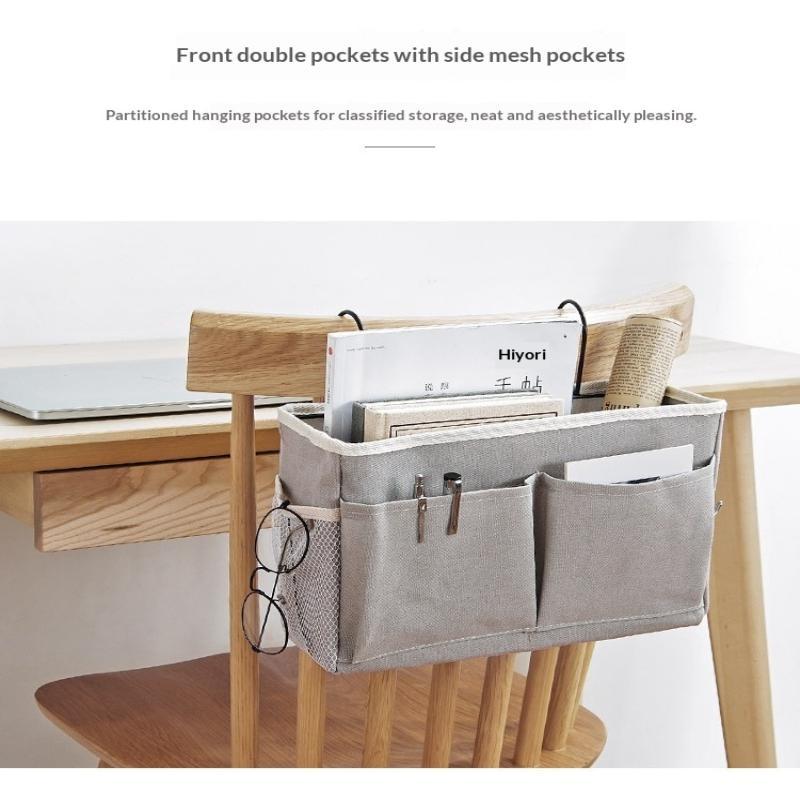 Bedside Hanging Organizer Multiple Pockets Durable Cotton Linen Large Capacity for Hospital Patient Bed Storage
