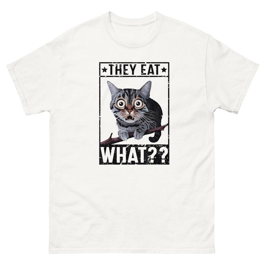 They Eat What Shirt Funny Confused Cat Graphic Humor Quote Joke Vintage Mens Tee