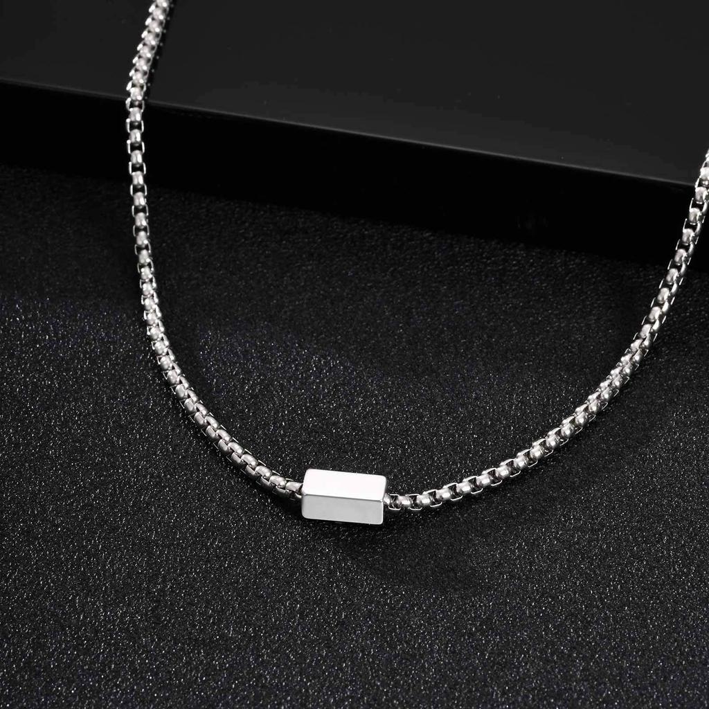 Vnox Stainless Steel Box Chain Necklace for Men, Geometric Square Adjustable Metal Neck Chain, Fashion Casual Hip Hop Jewelry