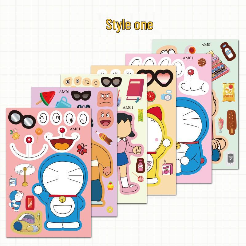 Doraemon Cartoon DIY Face Change Stickers for Kids 10x15cm