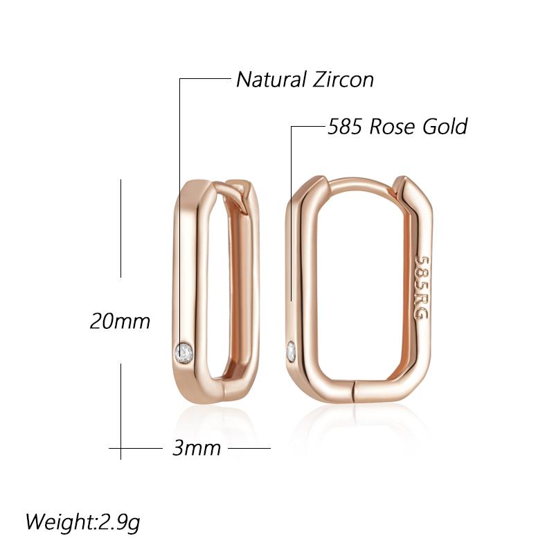 Fashion Glossy  Rose Gold Square Hoop Earrings For Women Natural Zircon Accessories High Quality Daily Fine Jewelry