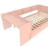 Letto Basso, Letto in Legno, 90x200cm, con Scrivania, Dotato di 2 Cassetti, Letto Singolo(Senza materasso), con Ripiani, Pino+Pannello Truciolare, Rosa