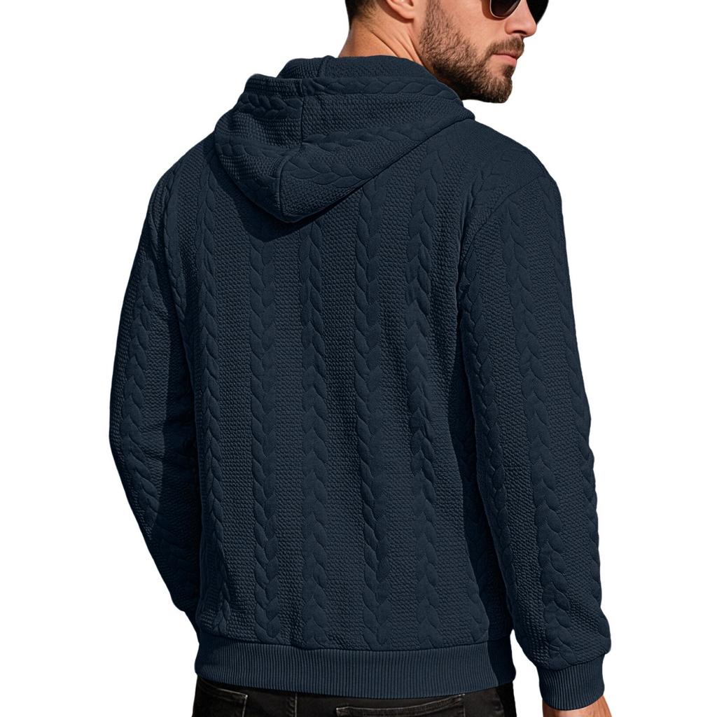 Men's Knit Hoodie with Half Zip Long Sleeve Loose Fit Casual