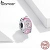 Bamoer 925 Sterling Silver Women Shiny Pink Glazed Beads Fit 3mm Bracelets DIY Jewelry