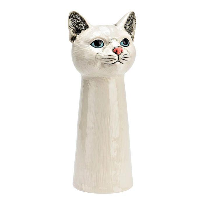 Vase décoratif - EDEN - Tête de chat - Céramique blanc - 28 cm - Style contemporain