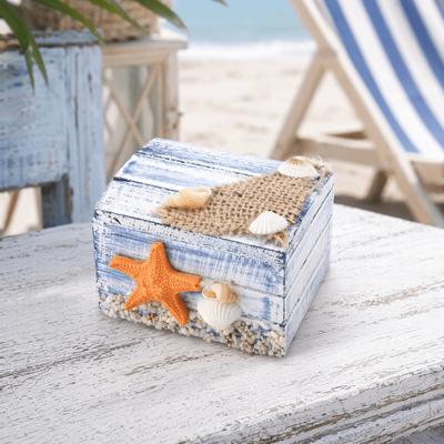 Portable Wooden Storage Box Ocean Themed Decorative Storage Box Beach Theme Box  For Keepsakes