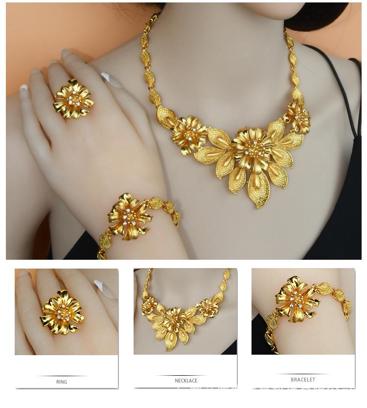Dubai 24K Gold Bridal Jewelry Set: Necklace, Ring, Earrings, Bracelet