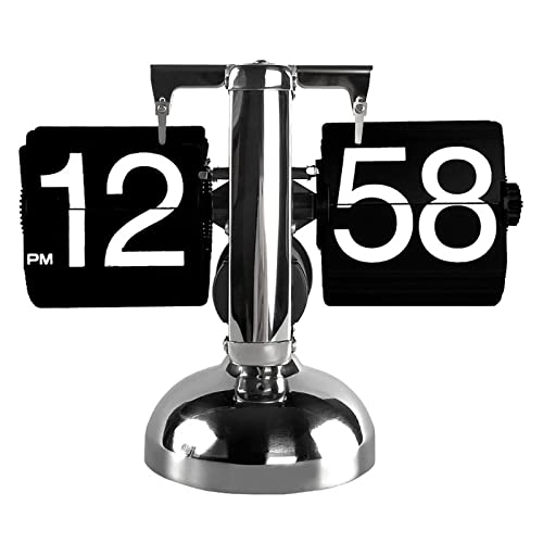 Digital Minimalist Retro Flip-Down Clock Automatic Mechanical Desk Clock for Living Room or Study (Black)