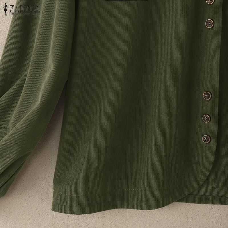 ZANZEA Women Casual Turn Down Collar Long Sleeve Loose Corduroy Blouse