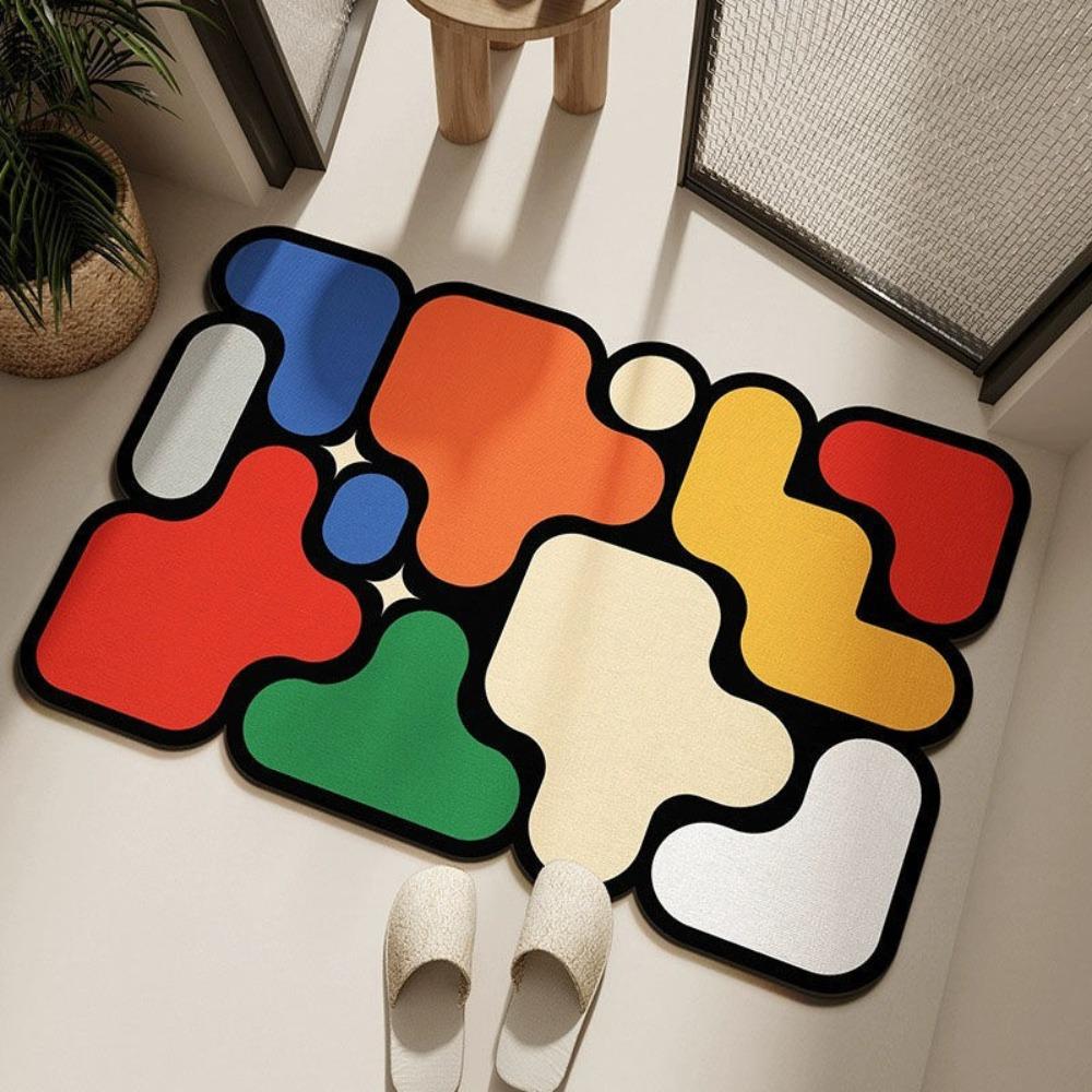 

Non-slip Diatom Mud Floor Mat Absorbent Puzzle Geometric Patterns Bathroom Mats Wear-resistant Dirt-resistant Bathroom Rug Home